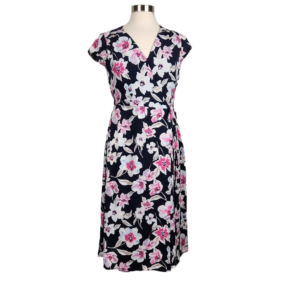 Banana Republic Factory Floral Midi V-Neck Adjustable True Wrap Dress Size 4